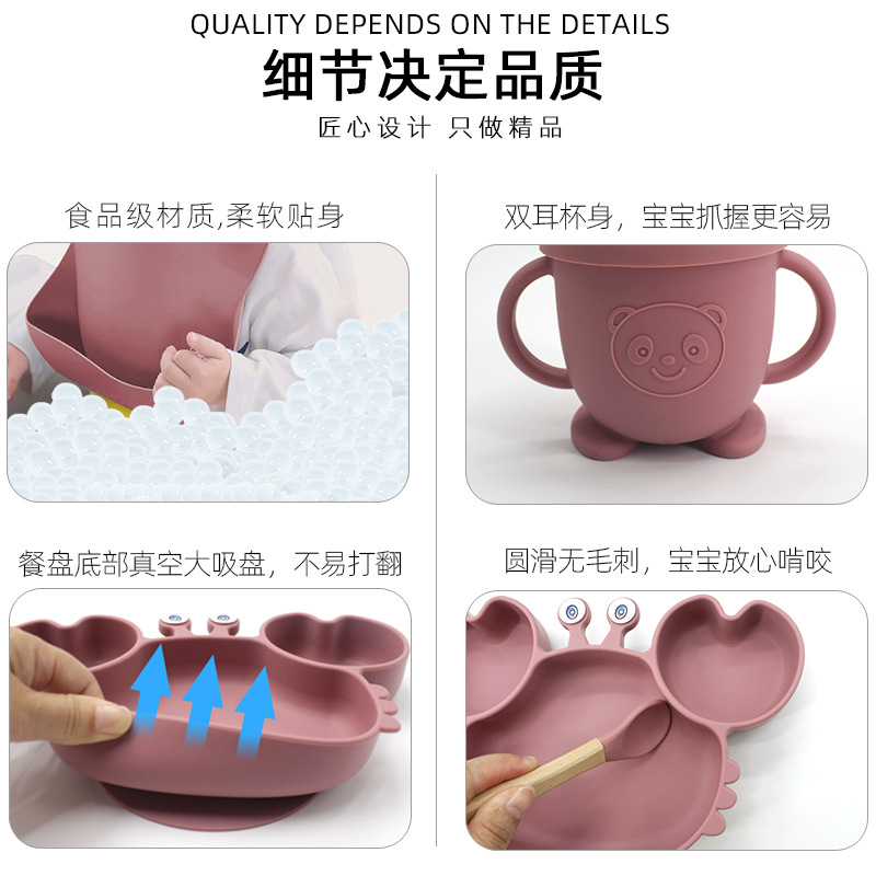 Juego de platos de silicona para bebés y niños aprenden a comer y beber vajilla de alimentación para bebés