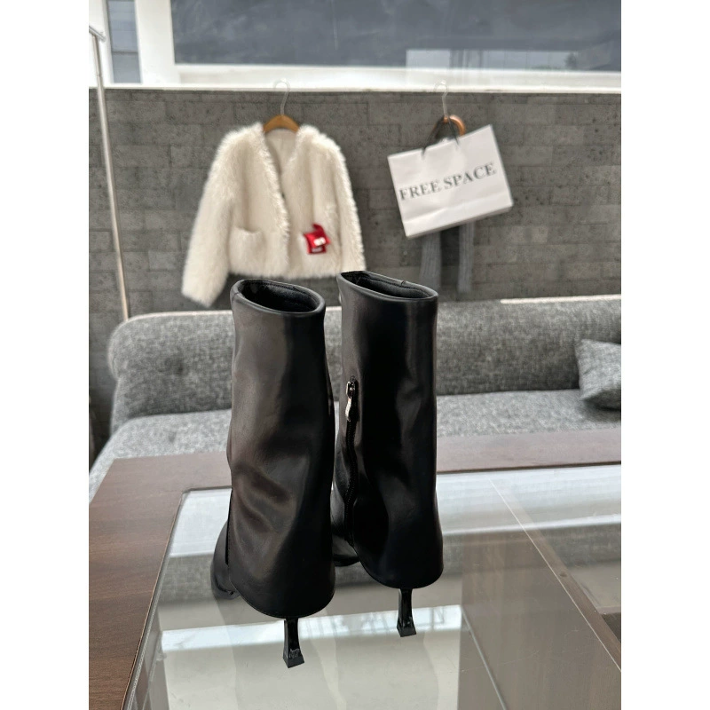 2024 осенние и зимние новые одиночные сапоги остроконечные модные сапоги на каблуках короткие сапоги женские тонкие сапоги эластичные сапоги