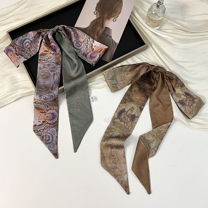 Pañuelo de seda largo y pequeño, cinturón para el cabello de estilo nacional con camisa, bolso atado, pañuelo en la cabeza de todo fósforo, cinturón de bufanda de decoración pastoral femenina de verano