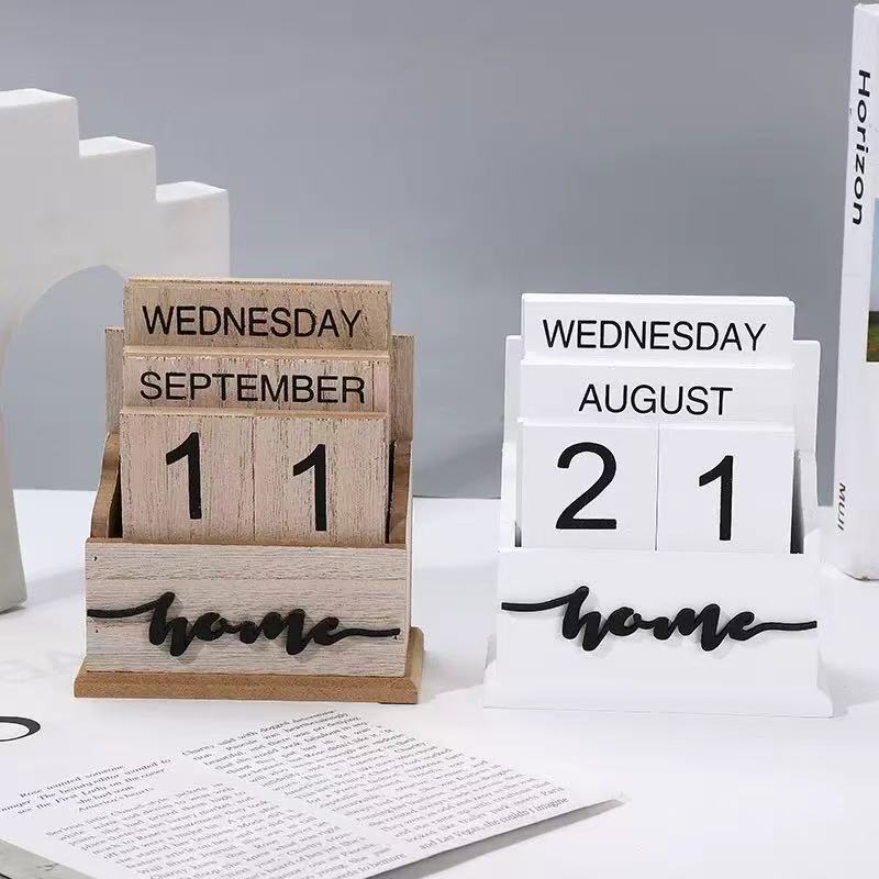 Vintage Creative Wooden Desk Calendar Perpetual Calendar Ornament Home Decor Photography Prop Desktop Holiday