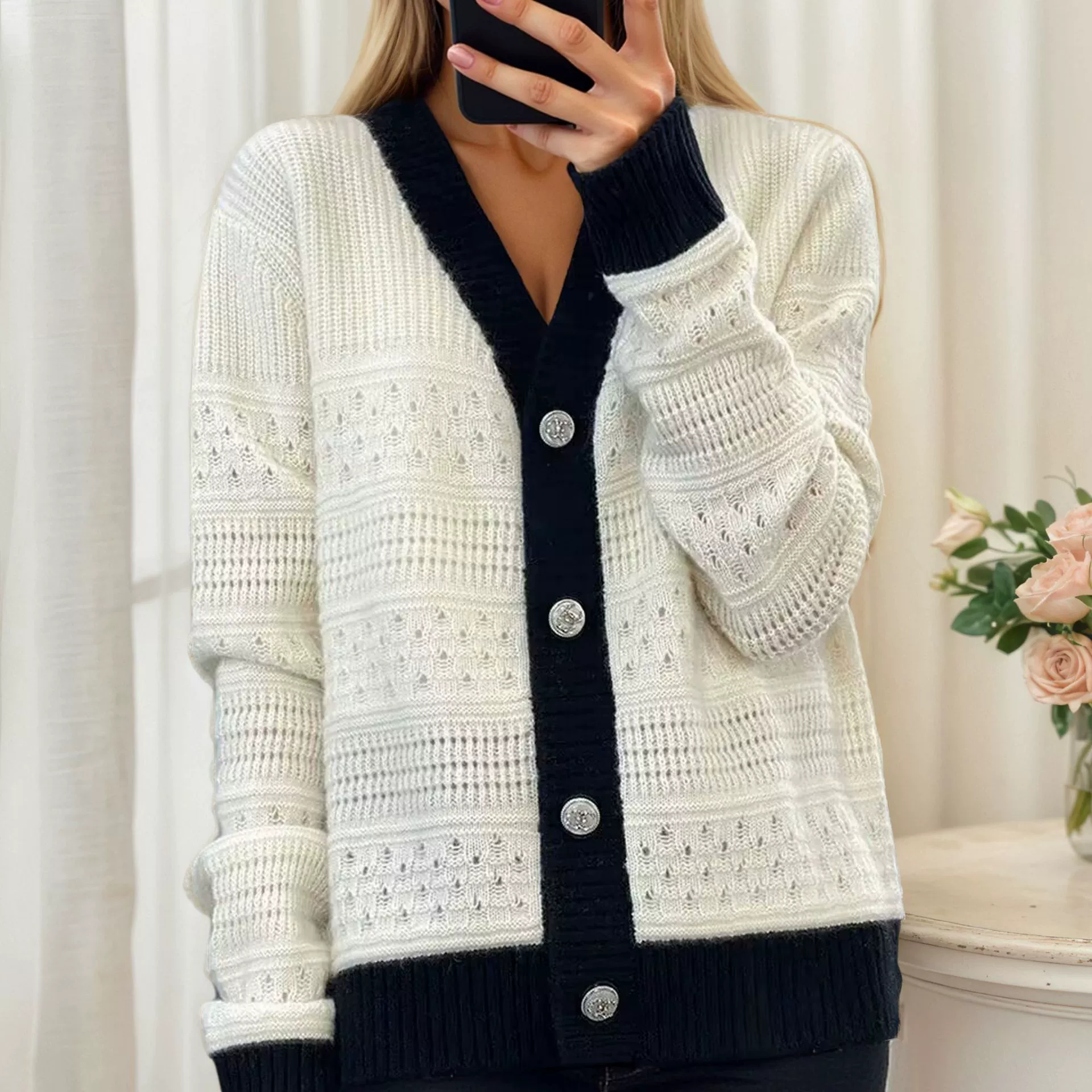 Cardigan women’s demi‑season V‑neck long‑sleeve knitted jacket, lightweight imported, S–XL
