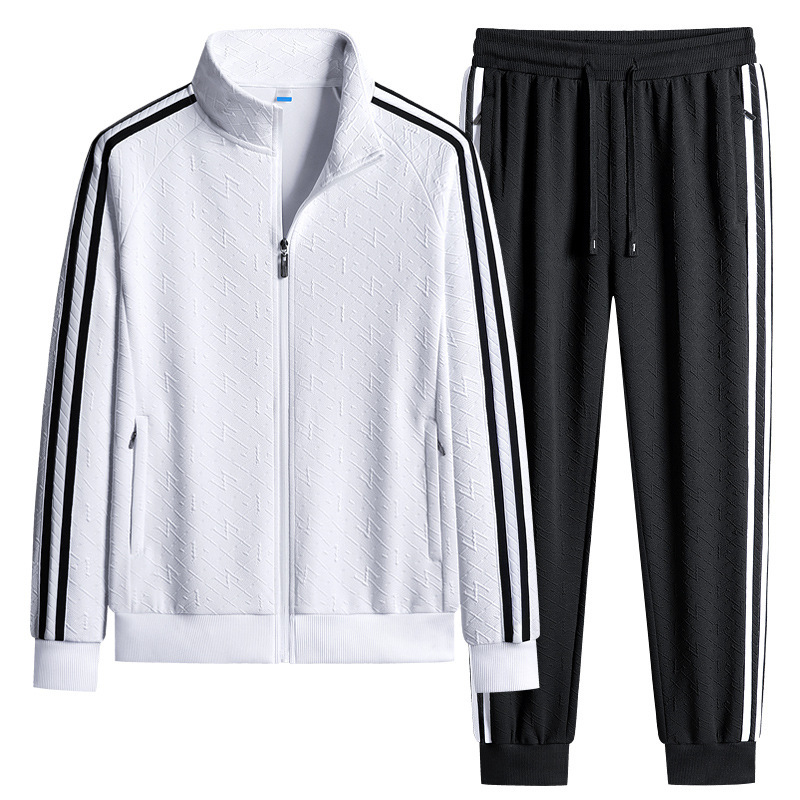 Men's Clothing Spring and autumn men's casual classic three bar suit sweatshirt with sports trousers two piece men's running suit_voghion.com