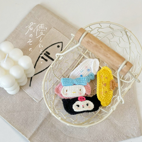 Japanese Sanrio handmade woolen knitted children's hair clips Internet celebrity Melody girls hair accessories cute side clips