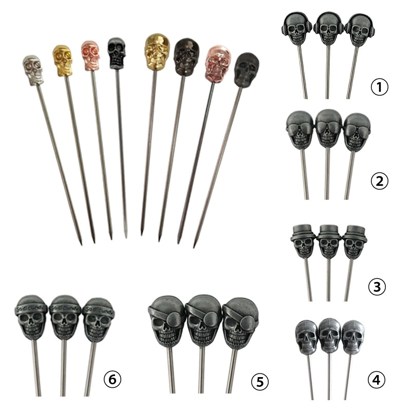 304 металлический череп фруктовый салат закуска бар шейкер творческая форма фруктовая игла