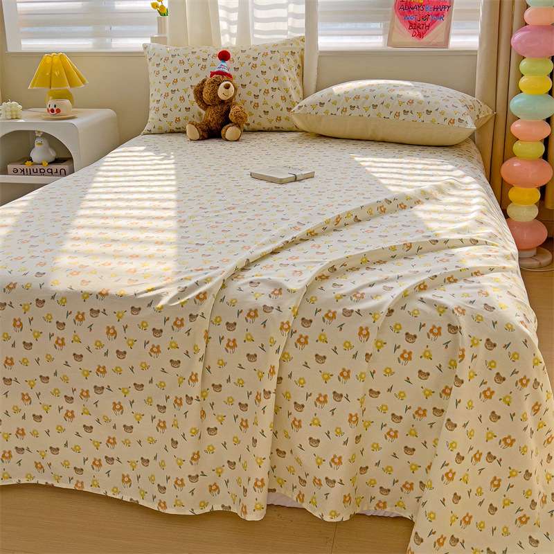 2025 nueva sábana de algodón fresco pequeña pieza individual 100 algodón dormitorio de estudiantes cama individual funda de almohada de tres piezas 2