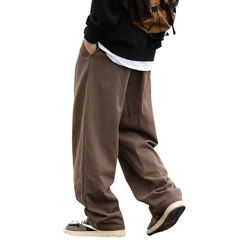 Pantalones casuales verticales rectos lavados con arena de algodón puro para hombres 2025 primavera nuevo diseño plisado herramientas pantalones básicos de todo fósforo