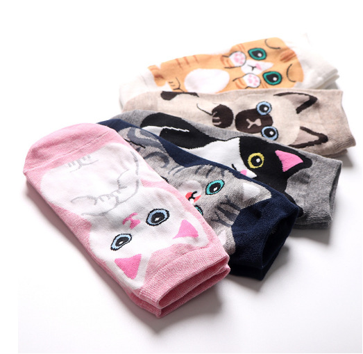 Cotton Fabric Type Daily Occasion Breathable Function Women's Cute Cat Cotton Jacquard Ankle Socks
