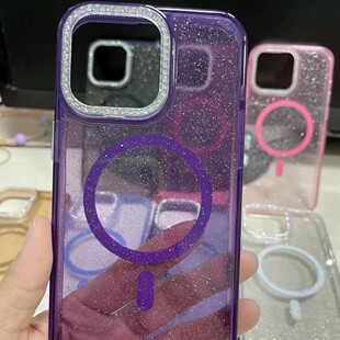 New New Acrylic Flash Diamond Large Hole Magnetic W3 12Proma 13Mini,14Pro 15 16 Protective Cover
