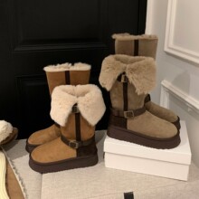 潮不南~雪国列车～翻边厚底羊毛毛雪地靴女加绒冬季长筒靴子棉鞋