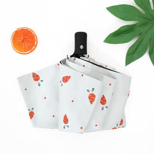 Carrot fully automatic three-fold sun umbrella with custom logo advertising umbrella manufacturer fruit pattern