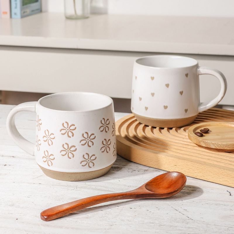 Taza de agua de estilo japonés creativo Taza de cerámica pintada a mano taza de desayuno hogar agradable gres arcilla horno de microondas taza