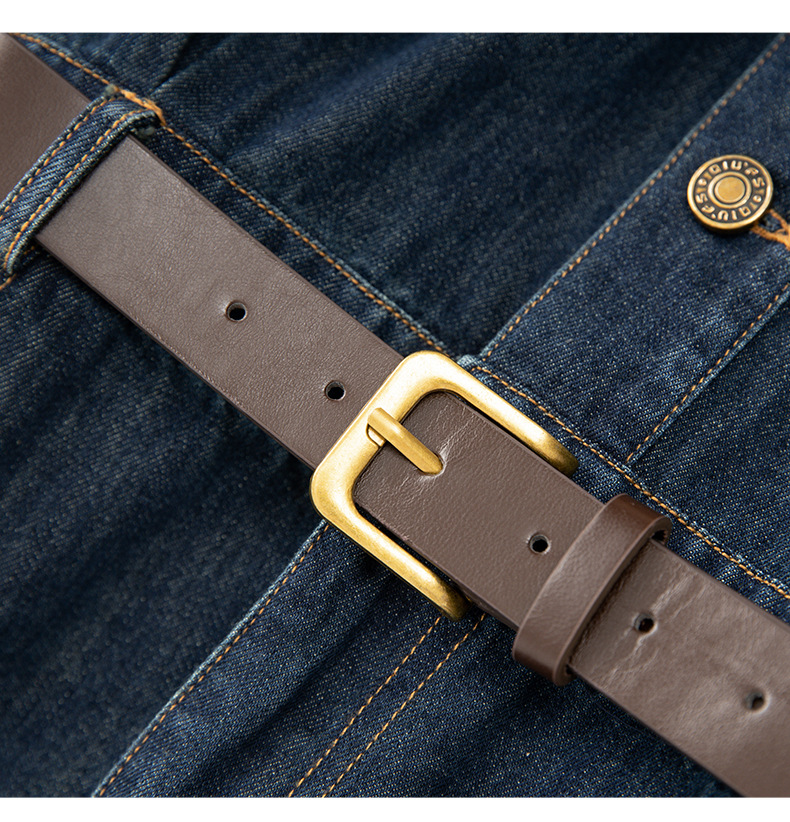 Váy denim nữ cổ ve phong cách Pháp retro Hồng Kông — Màu xanh lam chi tiết 15