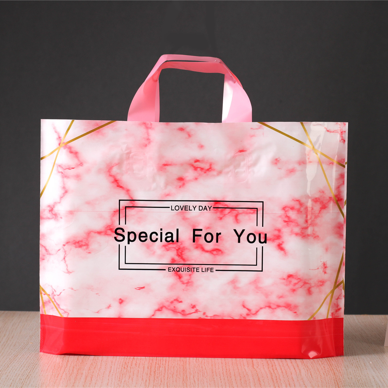 时尚简约花纹大理石塑料服装店手提袋子包装购物礼品袋子商用