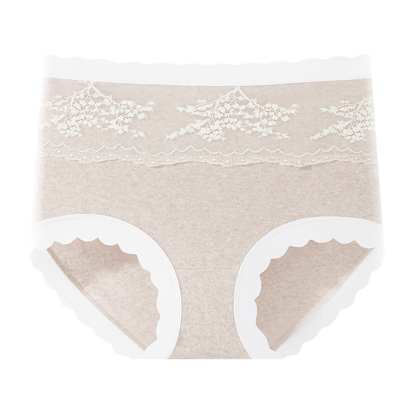 Ropa interior de algodón de color transpirable de cintura alta, algodón de color de encaje francés, cintura alta, abdomen, entrepierna antibacteriana 2025 nueva ropa interior para mujer