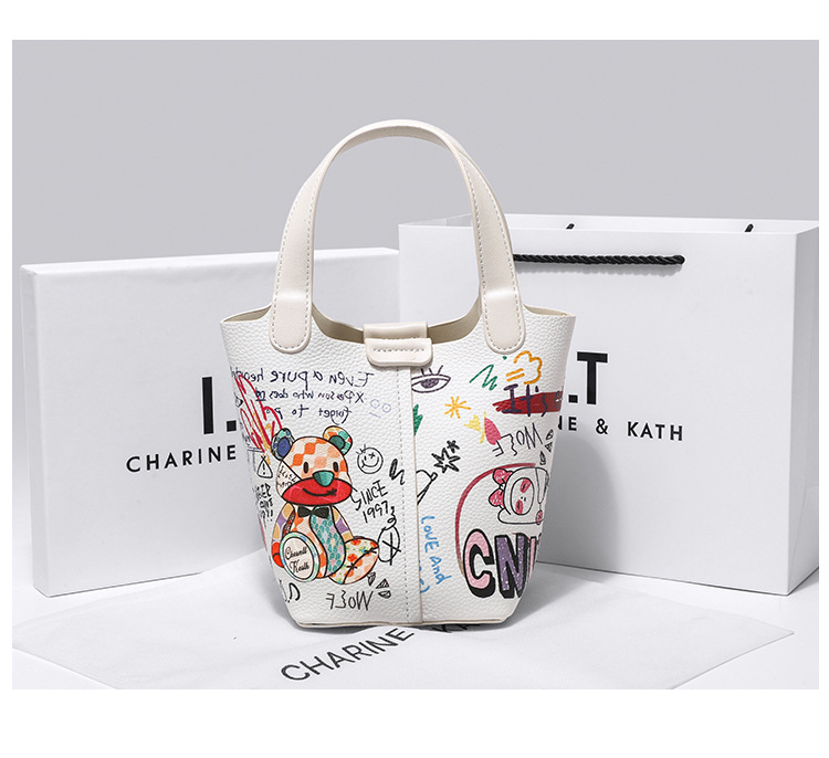 Little Bear Graffiti Basket Bucket for Women 2024 New High end Fashion Versatile Handheld Crossbody Bag_voghion.com