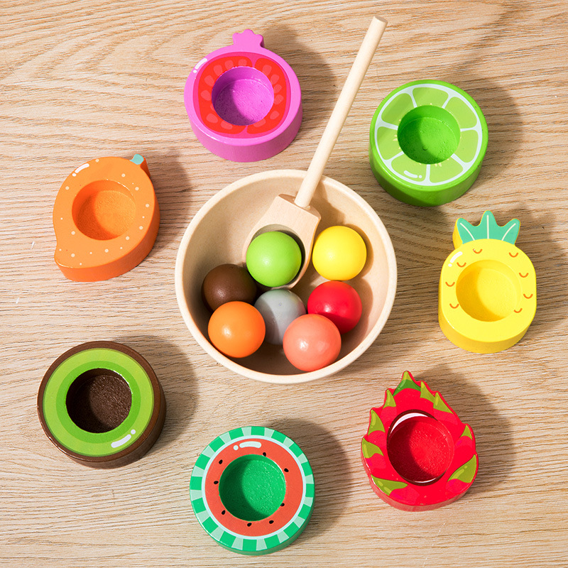 Montessori juego de cuentas de frutas clasificación de color coincidencia cognitiva bebé entrenamiento de movimiento fino rompecabezas juguetes divertidos image 3