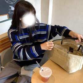 法式复古撞色条纹长袖针织衫女早秋独特超好看设计感宽松单穿上衣