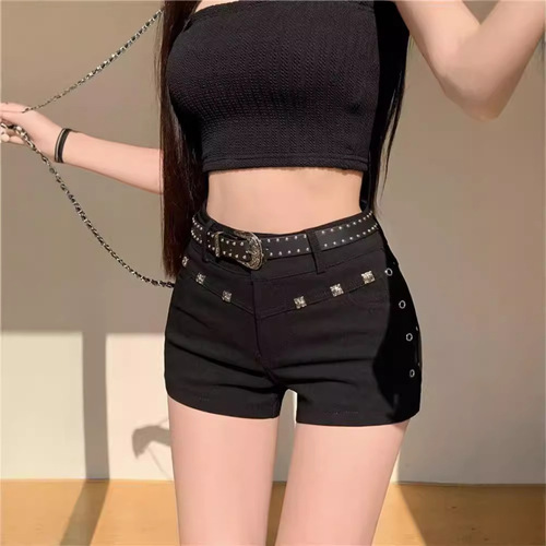 Women's High-Waist Stylish Slimming Black Straight Leg Tight Shorts with Wide Leg Design - New Arrival