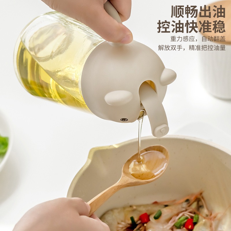 Botella de aceite de vidrio japonesa para llenar aceite de vertido de aceite a prueba de fugas de cocina doméstica de apertura y cierre automático de gran capacidad de vinagre de salsa de soja botella de aceite