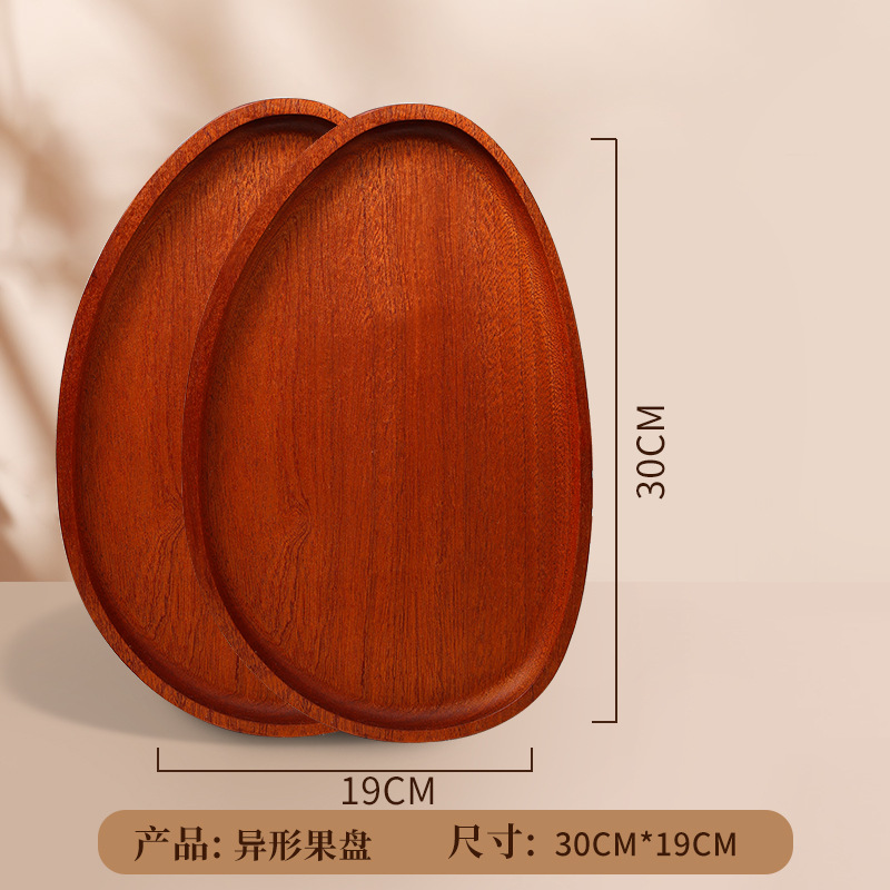 Platos de estilo japonés, platos de comida occidental al por mayor de alto valor, platos de verduras, platos de madera, sándalo de ébano, madera de madera maciza, bandeja de madera