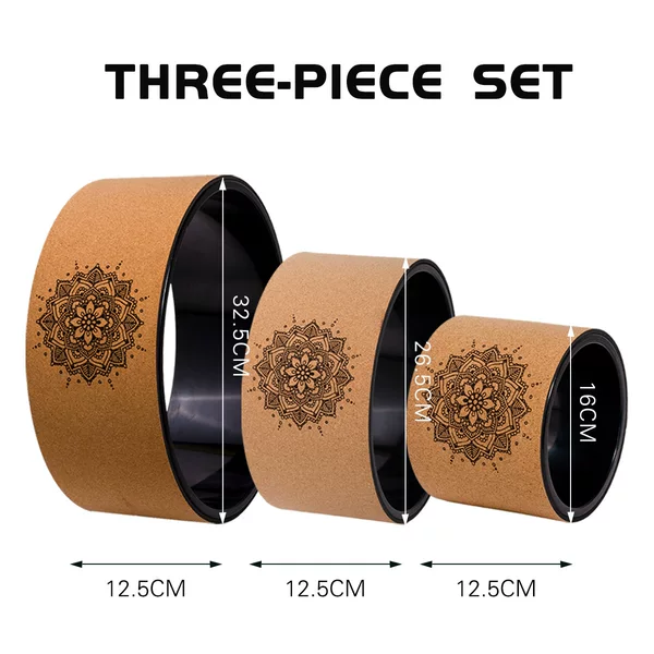Cork yoga wheel three-piece set for back opening and shoulder beautification, foam roller for backbends, smooth edges for beginners