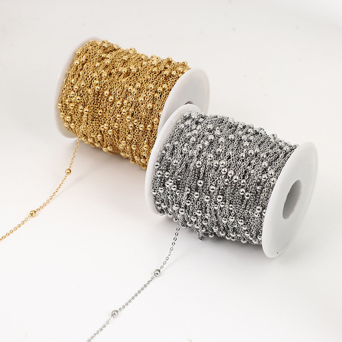 Cross-border hot-selling stainless steel flat o cross-wrapped bead chain 03 04 05 color-preserving vacuum electroplating DIY jewelry chain