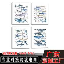亚马逊鲸鱼现代简约儿童房挂画帆布喷绘无框画海洋动物浴室装饰画