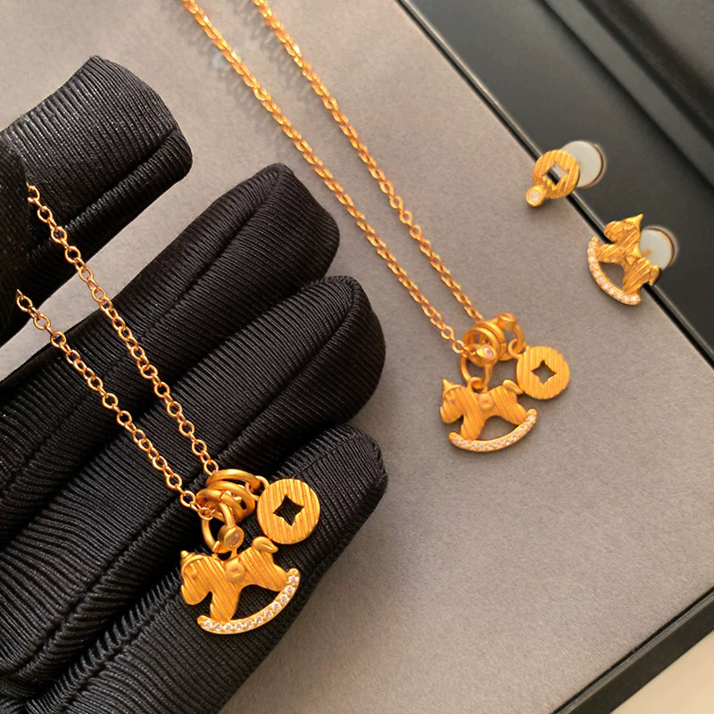 Nouveau collier cheval à bascule de style chinois éblouissant, plaqué or véritable, symbole de richesse instantanée._voghion.com
