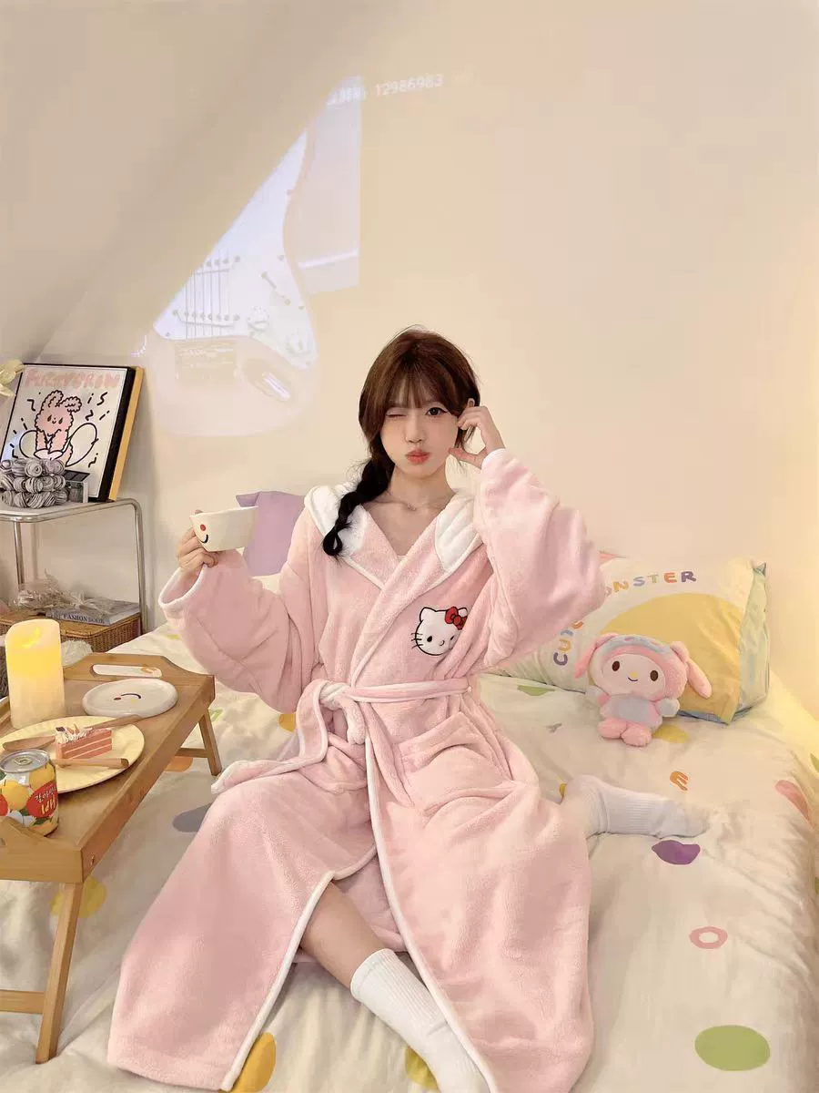 Халатовидный bathrobe Cartoon coral‑velvet с капюшоном, быстрая сушка демисезонный халат, one size (вмещает 80–170 кг)