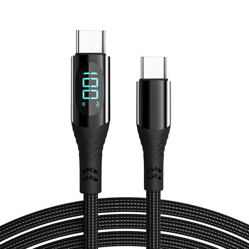 インテリジェントデジタルディスプレイ 100 ワットフラッシュ充電 PD27W 金属編組携帯電話充電ケーブルデュアル TypeC データケーブル携帯電話高速充電|undefined