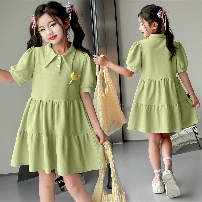 Girls summer college style polo skirt 2024 new children's summer dress little girl fashionable summer skirt