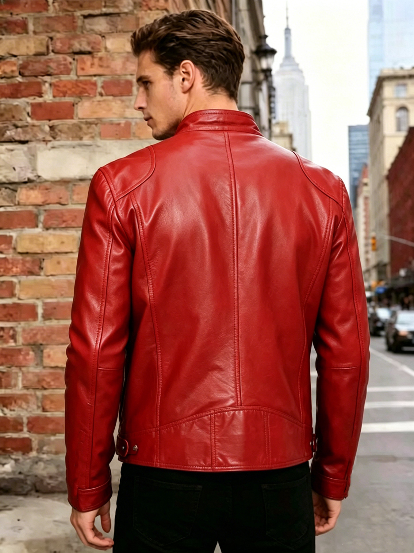 Men's Slim Fit Stand Collar PU Leather Motorcycle Jacket Trendy Short Outerwear Casual Fashion For Autumn Winter_viptrois.com