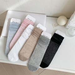 襪子女夏季薄款透氣純色百搭堆堆襪日系簡約少女風波浪紋jk中筒襪