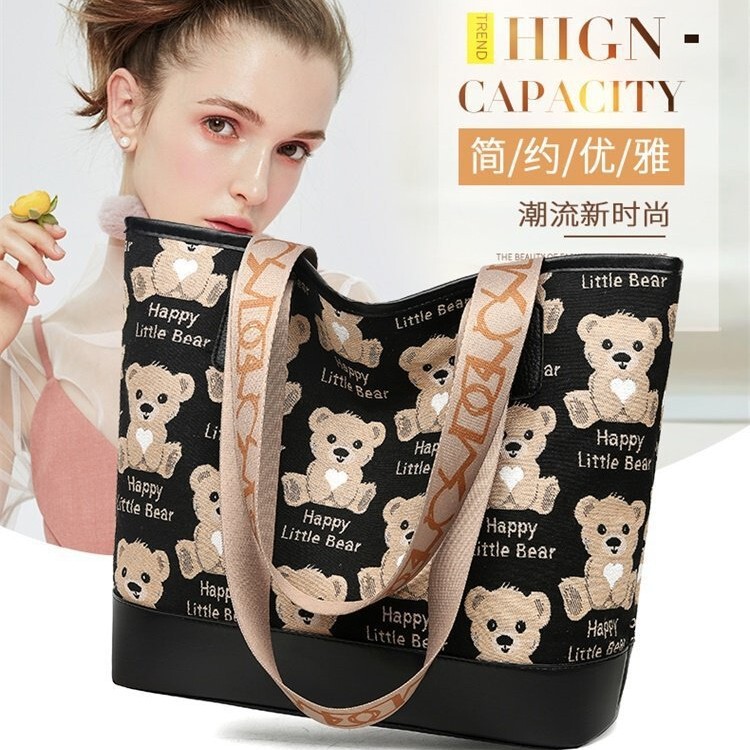 2021 New Canvas Printed Bear Women's Bag Fashion Single Shoulder Bag Large Capacity Zs Cute 2021 New Canvas Printed Bear Women's Bag Fashion Single Shoulder Bag Large Capacity Zs Cute