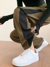 运动裤女2025春秋季新款大码胖mm宽松显瘦窄版直筒拼接阔腿长卫裤