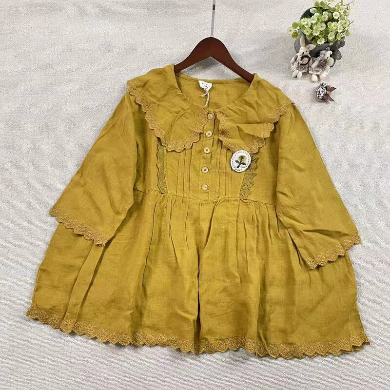 2026 Spring New Women's Top Bear Girl Three-Quarter Sleeve Loose Lace Shirt Japanese Style Fresh and Slimming 2026 Spring New Women's Top Bear Girl Three-Quarter Sleeve Loose Lace Shirt Japanese Style Fresh and Slimming