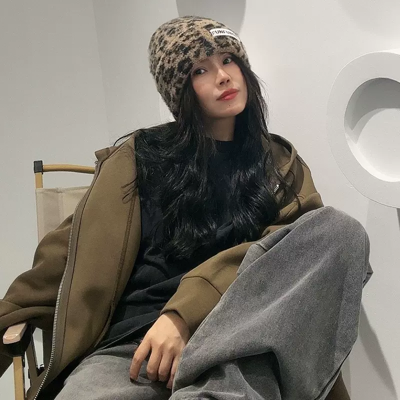 秋冬男女同款豹纹时尚帽子高级感新款提花加厚保暖百搭针织帽帽子