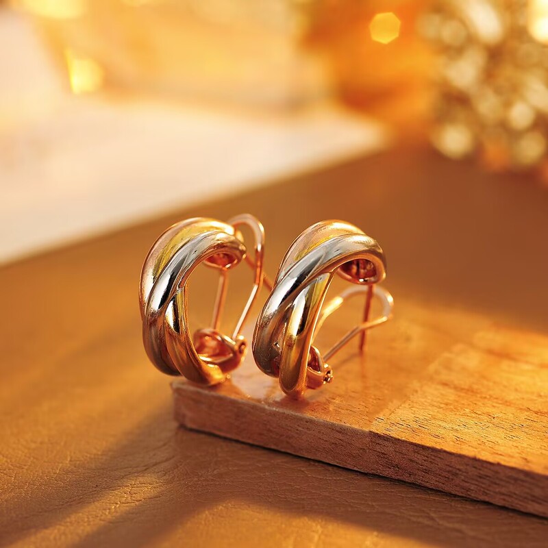 High-End Live-Streaming Style Hot-Selling Color-Preserving New Fashion Trendy Classic Three-Ring Three-Color C-Shaped Earrings Wholesale Dropshipping