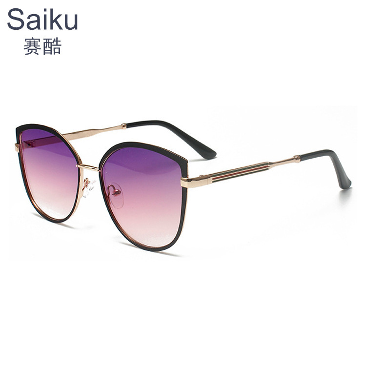 新款女士欧美潮流大框猫眼太阳镜渐变色墨镜跨境金属眼镜Glasses|undefined