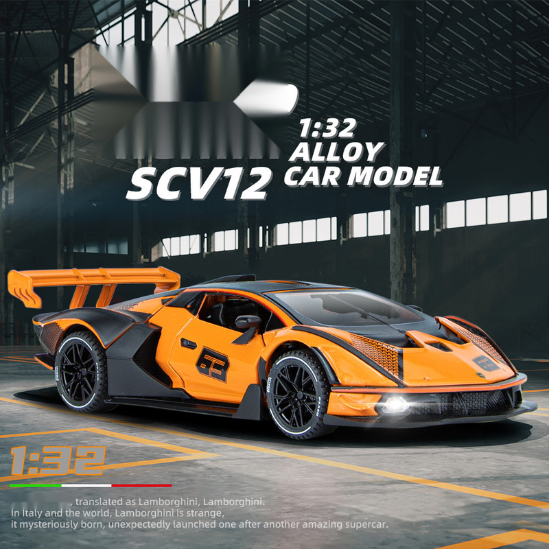 (Boxed) 1:32 Scale Realistic Lamborghini Scv12 Alloy Sports Car Model Toy, Recommended for Live Streaming, with Sound and Light, Doors Openable (Boxed) 1:32 Scale Realistic Lamborghini Scv12 Alloy Sports Car Model Toy, Recommended for Live Streaming, with Sound and Light, Doors Openable