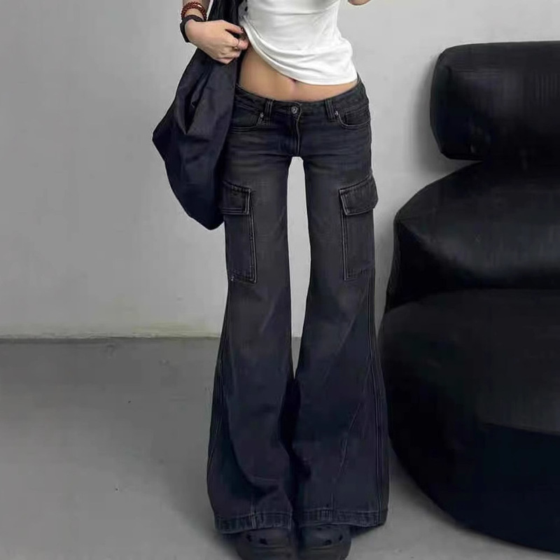 Trendy American Hottie Low-Waist Micro-Flared Work Jeans for Women in Autumn and Winter New Flap Pocket Pants Slim Slim Casual Pants Trendy American Hottie Low-Waist Micro-Flared Work Jeans for Women in Autumn and Winter New Flap Pocket Pants Slim Slim Casual Pants