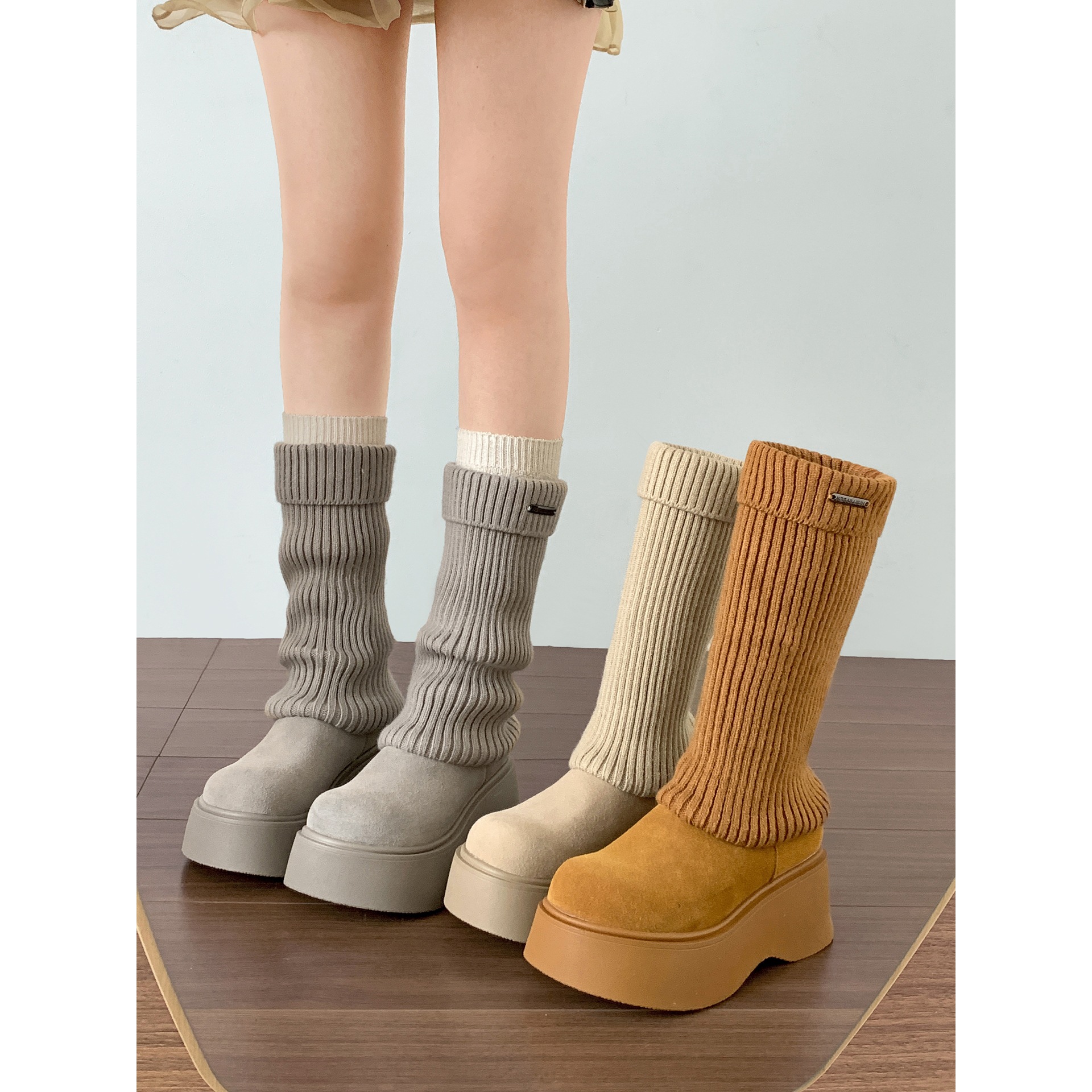 女王范复古增高厚底中筒靴子女2025新款秋季配裙子显瘦弹力袜靴