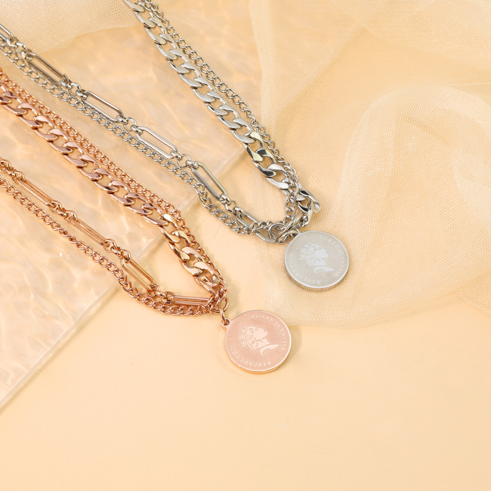 Modern Style Round Stainless Steel Layered Necklaces Plating Stainless Steel Necklaces_colorza_4