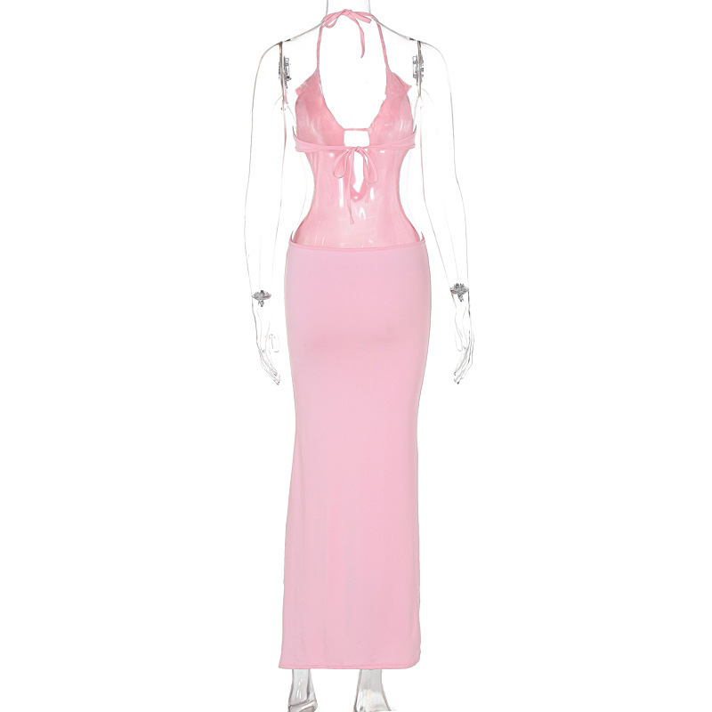 315g Weight Maxi Long Dress Dress Length Type Sleeveless Sleeve Length Strap Dress Dresses Type Spandex, Polyester Fabric Type High Waist Waist Line Holiday, Daily Occasion Halter Neck Neckline Slim Fit Type Solid Color Pattern Summer Season Women's Gender Streetwear Style Wholesale Women's Streetwear Solid Color Holiday Daily Halter Neck Sleeveless Strap Dress 31