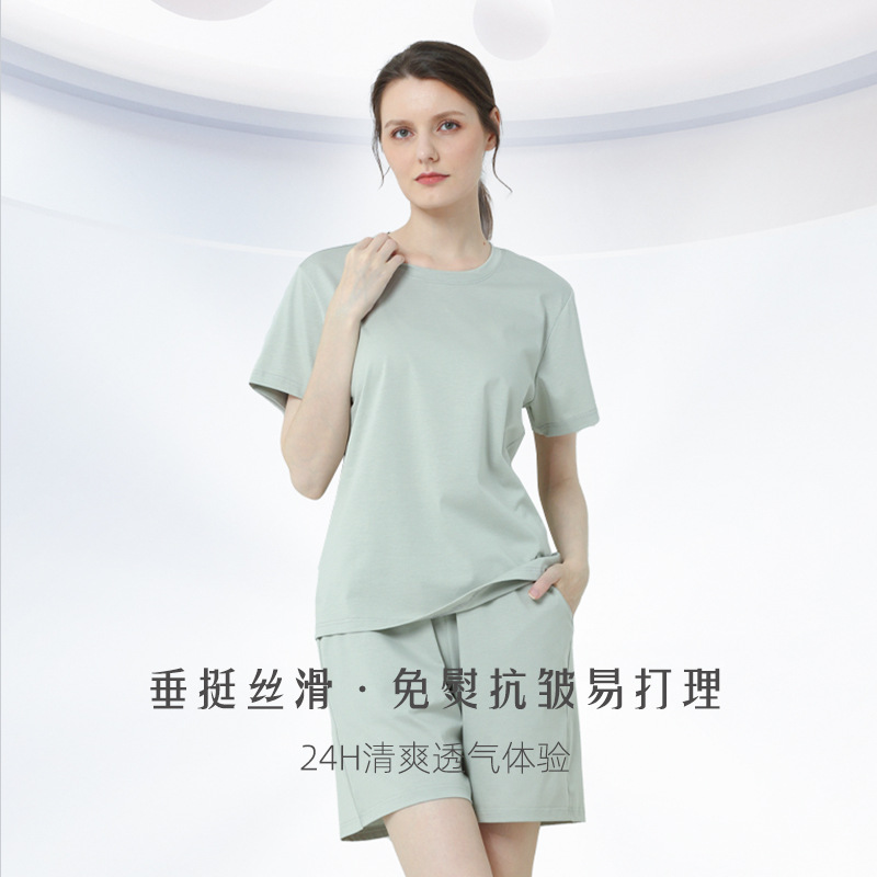 Luz de lujo piel algodón mercerizado las mujeres del verano pijamas traje antibacteriano sensación fresca delgada casual Home wear