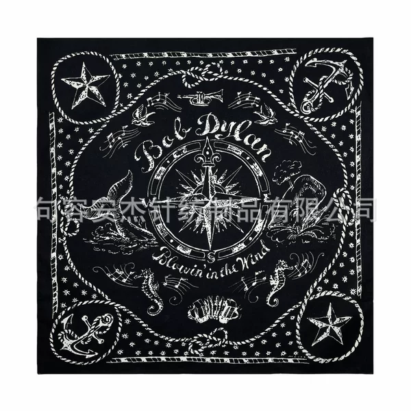 Cross-Border Spot 55X 55cm Ocean Series Anchor Pure Cotton Square Scarf Hip-Hop Hip-Hop Outdoor Cycling Scarf