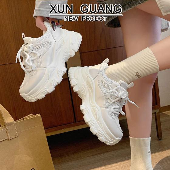 Genuine Leather Thick-soled Torre Shoes Women's Spring and Summer 2025 New All-match Mesh Breathable Height-increasing Sports Casual Women's Shoes