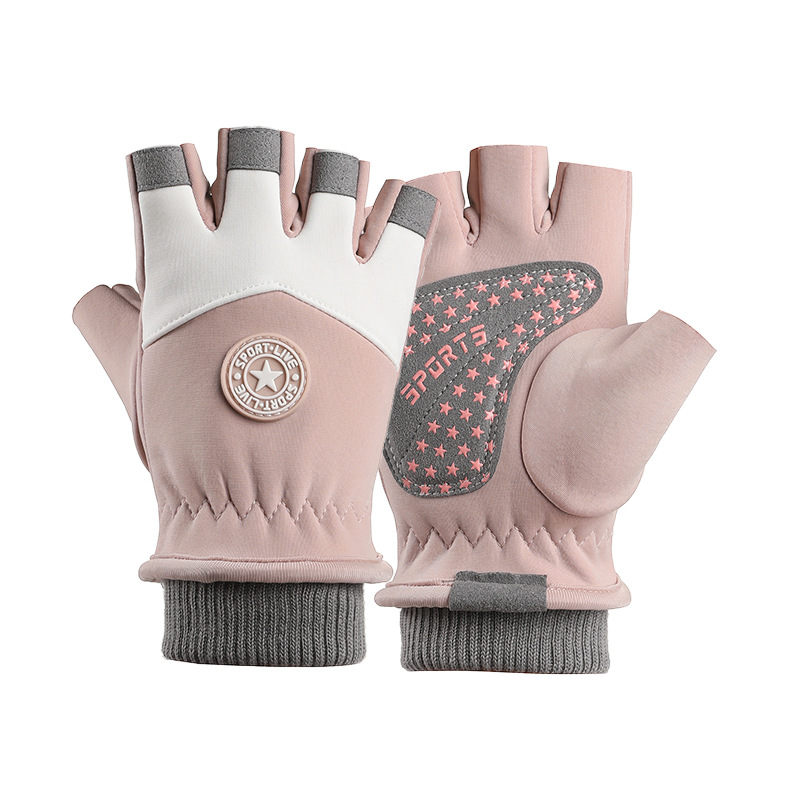 Esquí guantes de medio dedo para niños al aire libre de invierno nieve engrosada forrada de lana impermeable antideslizante guantes calientes