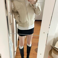 2025秋季新款美式辣妹短款机车立领夹克外套女显瘦设计感夹克上衣