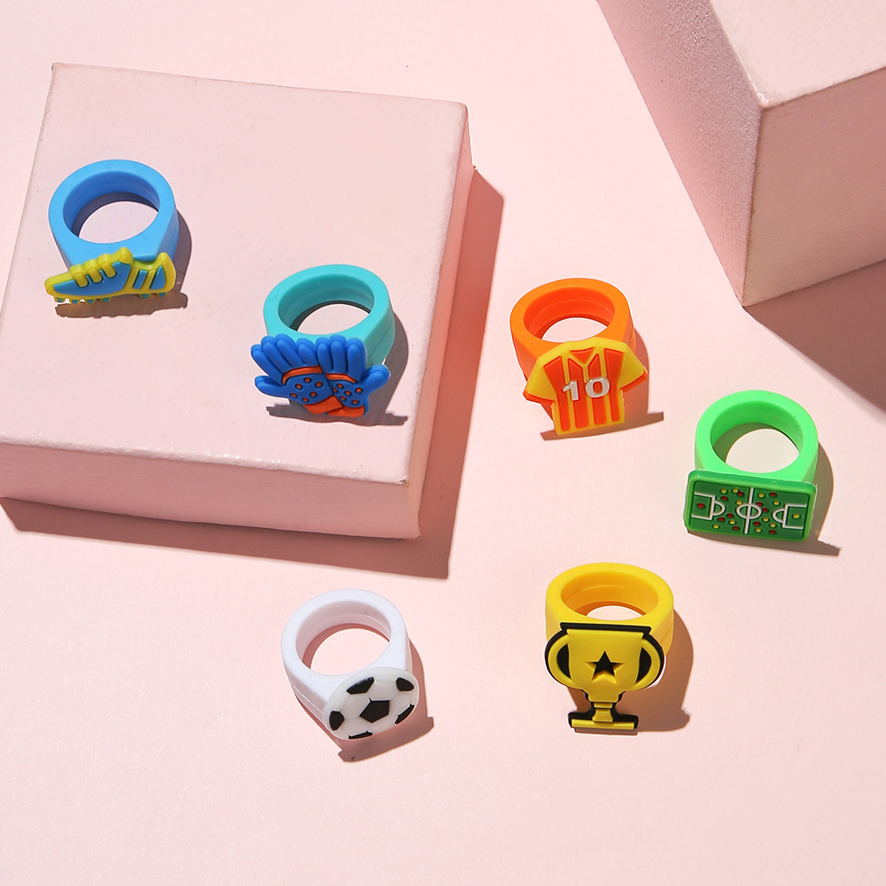 Cartoon Style Gloves Football PVC Epoxy Kidu0027S Rings 1 Piece